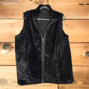 Black Reversible Faux Fur Quilted Zip Vest with Pocket Size XL Denim & Co.
